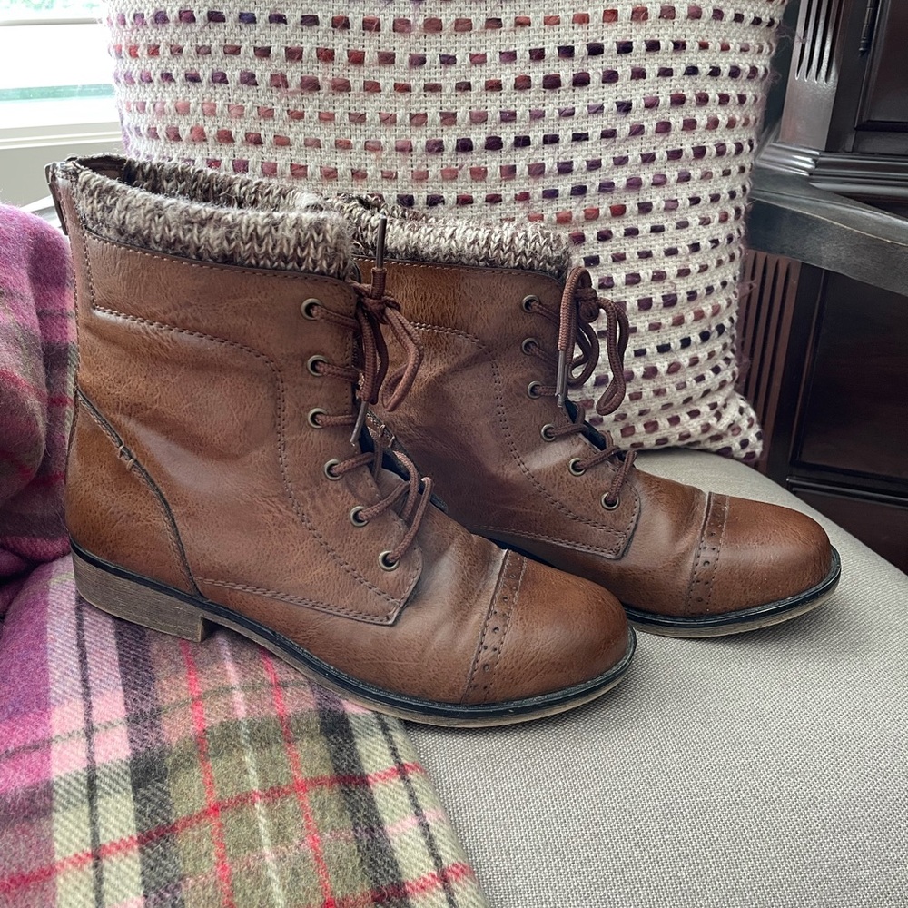 Brown Leather Combat Boots